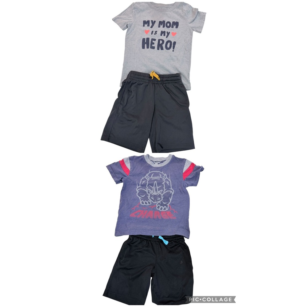 Cat & Jack Garanimals Shorts Set Kids 5T Graphic T-Shirt Bundle‎ Gray Black 4pc